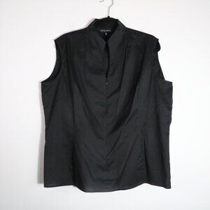 Ming Wang Sleeveless Zip Up Blouse Top Women XL Black Cotton Stretch Work Office